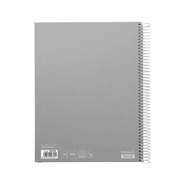 Bloc Liderpapel DIN A4 micro jolly 140 hojas cuadro 4mm 5 bandas 4 taladros tapa forrada 75 gr color “no se puede elegir”