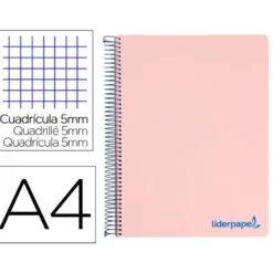 Bloc Liderpapel Din A4 micro wonder cuadrícula 5mm 5 bandas 4 taladros tapa polipropileno 90 gr 120 hojas color rosa