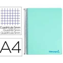 Bloc Liderpapel Din A4 micro wonder cuadrícula 5mm 5 bandas 4 taladros tapa polipropileno 90 gr color verde