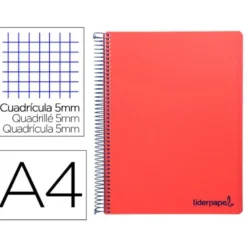 Bloc Liderpapel Din A4 micro wonder cuadrícula 5mm 5 bandas 4 taladros tapa polipropileno 90 gr 120 hojas color rojo