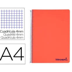 Bloc Liderpapel Din A4 wonder cuadrícula 4mm tapa polipropileno 90 gr color rojo.