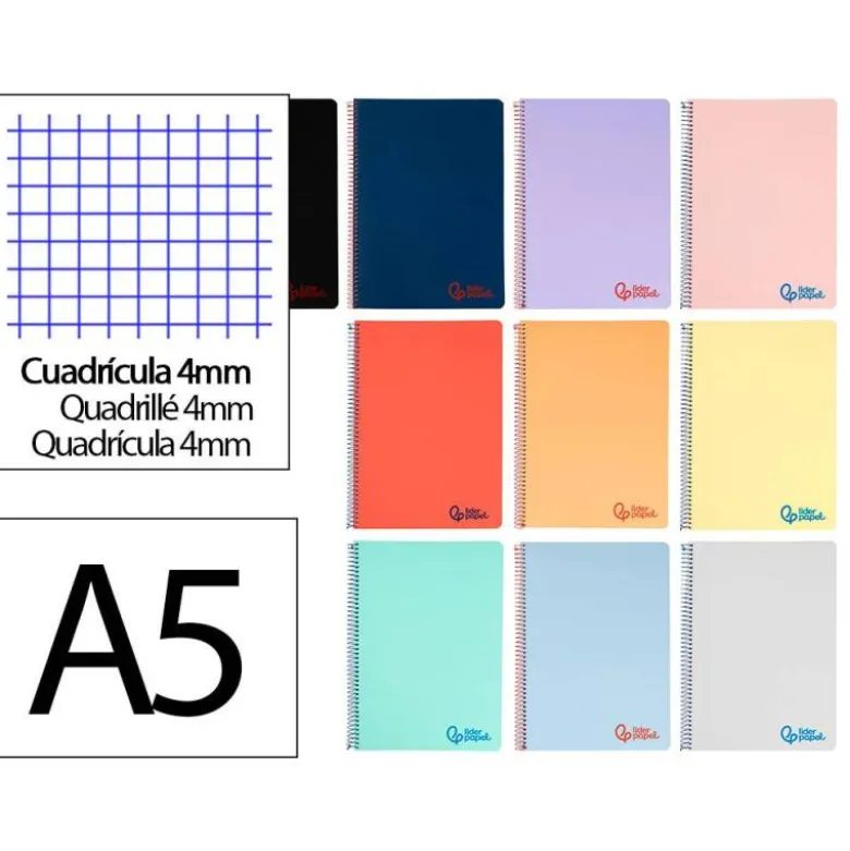 Bloc Liderpapel DIN A5 wonder cuadro 4mm con margen 80 hojas tapa plástico 90 gr color “no se puede elegir”