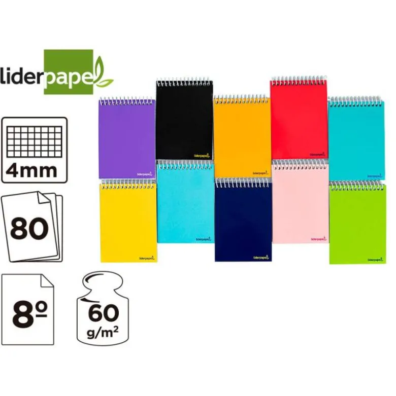 Bloc Liderpapel octavo apaisado bolsillo smart cuadrícula 4 mm 80 hojas tapa blanda 60 gr color “no se puede elegir”