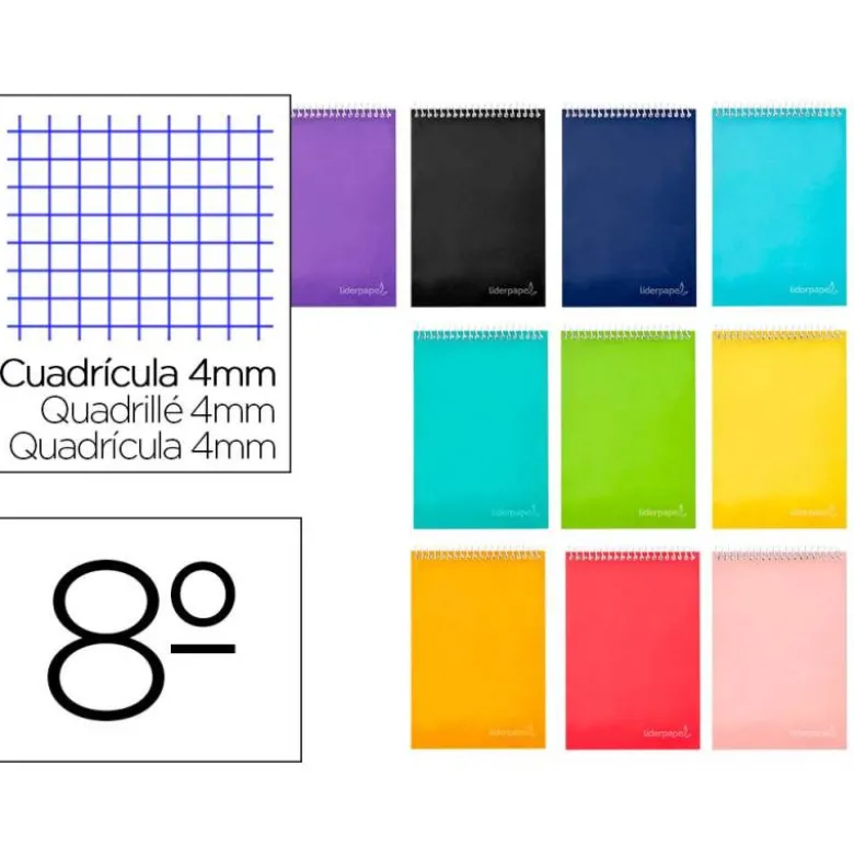 Bloc Liderpapel octavo apaisado bolsillo witty cuadrícula 4 mm 80 hojas tapa dura 75 gr color “no se puede elegir”