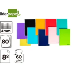 Bloc Liderpapel octavo bolsillo cuadrícula 4 mm 80 hojas tapa blanda 60 gr color “no se puede elegir”