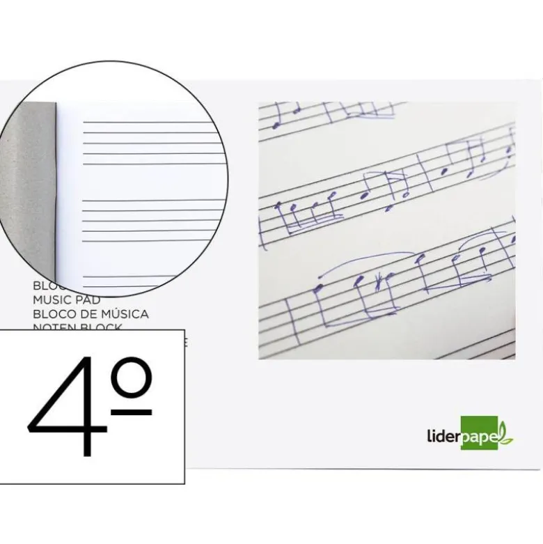 Bloc musica Liderpapel Cuarto interlineado 5mm 4 pentagramas por página