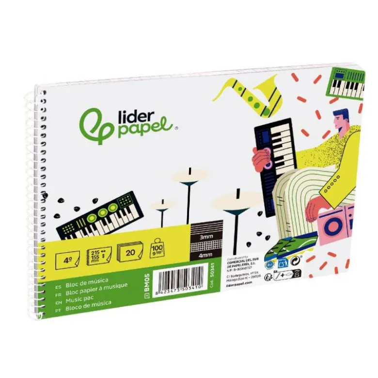 Bloc musica Pentagrama Liderpapel cuarto interlineado 3mm