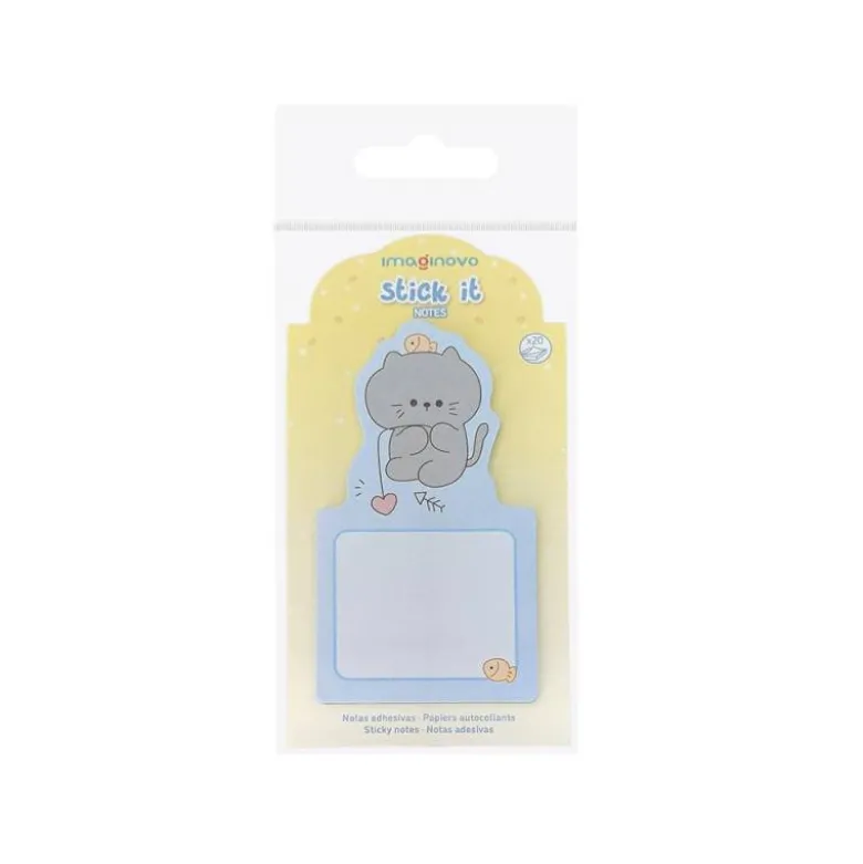 BLOC NOTAS ADHESIVAS IMAGINOVO BUNNY CON SOPORTE 20 HOJAS GATO AZUL 60X125 MM