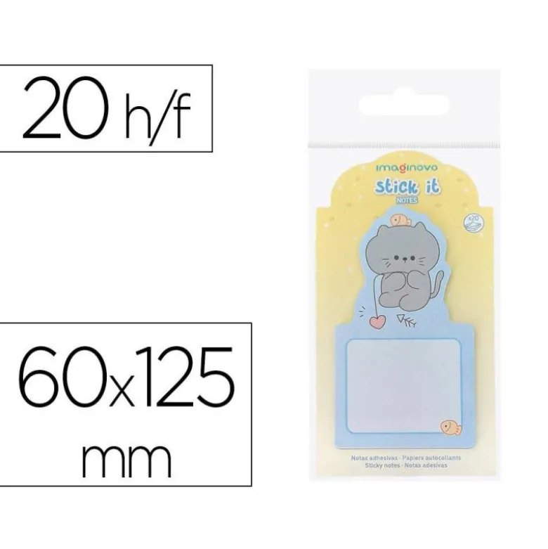 BLOC NOTAS ADHESIVAS IMAGINOVO BUNNY CON SOPORTE 20 HOJAS GATO AZUL 60X125 MM