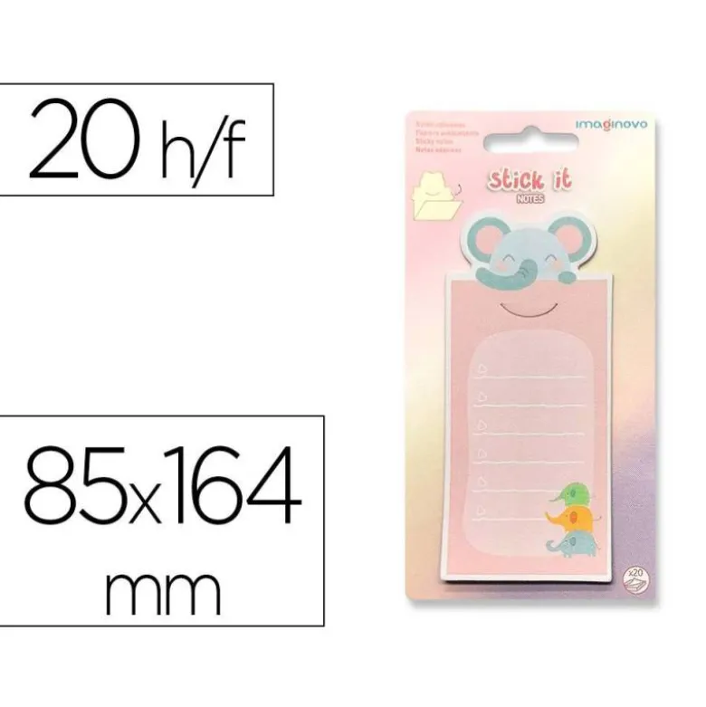 BLOC NOTAS ADHESIVAS IMAGINOVO LETTER CON MENSAJE TRASERO ELEFANTE 20 HOJAS 85X164 MM