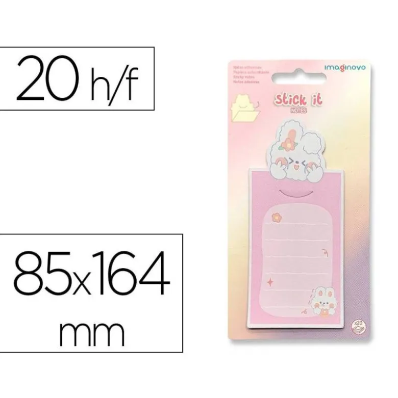 BLOC NOTAS ADHESIVAS IMAGINOVO LETTER CON MENSAJE TRASERO CONEJITO ROSA 20 HOJAS 85X164 MM