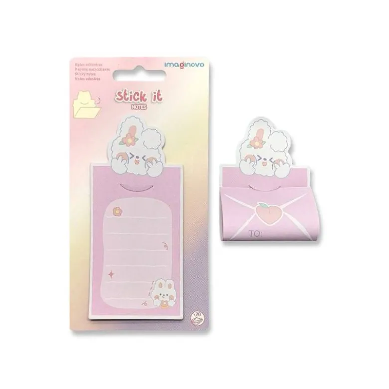 BLOC NOTAS ADHESIVAS IMAGINOVO LETTER CON MENSAJE TRASERO CONEJITO ROSA 20 HOJAS 85X164 MM