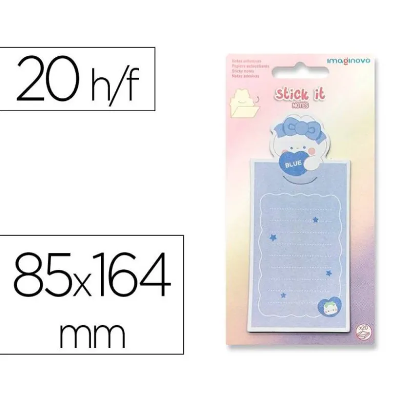 BLOC NOTAS ADHESIVAS IMAGINOVO LETTER CON MENSAJE TRASERO CONEJITO AZUL 20 HOJAS 85X164 MM
