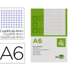 Bloc notas liderpapel cuadro 4mm a6 80 hojas 60g/m2 perforado