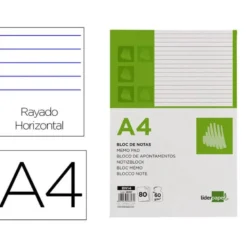 Bloc notas Liderpapel Din A-4 apaisado rayado horizontal 80 hojas