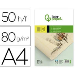 Bloc papel milimetrado liderpapel encolado DIN A4 210x297mm 50 hojas 80g/m2.