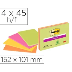 Bloc Quita y Pon Post-It ® Super Sticky 149X98 mm Colores Neon XXL