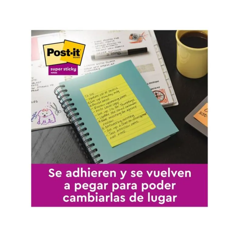 Bloc Quita y Pon Post-It ® Super Sticky 149X98 mm Colores Neon XXL