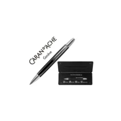 Boligrafo Caran D'Ache Alchemix Punta Media Cuerpo Lacado Negro Brillante Adornos Cromados con Estuche