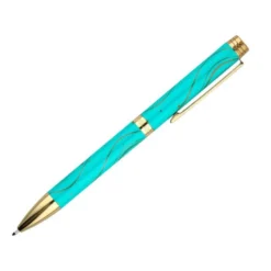 BOLIGRAFO BELIUS AQUA ALUMINIO COLOR TURQUESA Y DORADO TINTA AZUL CAJA DE DISEÑO