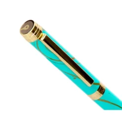 BOLIGRAFO BELIUS AQUA ALUMINIO COLOR TURQUESA Y DORADO TINTA AZUL CAJA DE DISEÑO