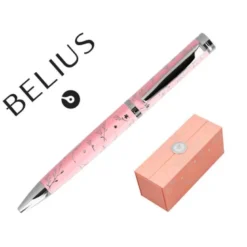 BOLIGRAFO BELIUS BELLA ALUMINIO COLOR ROSA DISEÑO PLATEADO RELIEVE TINTA AZUL CAJA DE DISEÑO