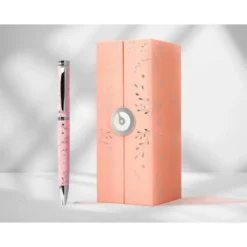 BOLIGRAFO BELIUS BELLA ALUMINIO COLOR ROSA DISEÑO PLATEADO RELIEVE TINTA AZUL CAJA DE DISEÑO