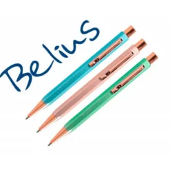 BOLIGRAFO BELIUS BRELA CUERPO HEXAGONAL CON CLIP 3 BOLIGRAFOS COLORES PASTELES SURTIDOS EN CAJA REGALO