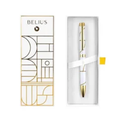 BOLIGRAFO BELIUS CARTE BLANCHE COLOR Y BLANCO DORADO TINTA AZUL CAJA DE DISEÑO
