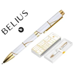 BOLIGRAFO BELIUS CARTE BLANCHE COLOR Y BLANCO DORADO TINTA AZUL CAJA DE DISEÑO