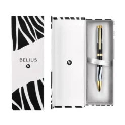 BOLIGRAFO BELIUS DUALITA CUERPO NEGRO COLOR BLANCO TINTA AZUL CAJA DE DISEÑO