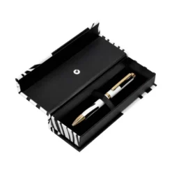BOLIGRAFO BELIUS DUALITA CUERPO BLANCO COLOR NEGRO TINTA AZUL CAJA DE DISEÑO