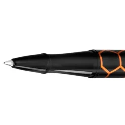 BOLIGRAFO BELIUS LEGACY ALUMINIO DISEÑO HEXAGONO NARANJA CUERPO NEGRO TINTA COLOR AZUL CAJA DE DISEÑO
