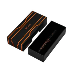 BOLIGRAFO BELIUS LEGACY ALUMINIO DISEÑO HEXAGONO NARANJA CUERPO NEGRO TINTA COLOR AZUL CAJA DE DISEÑO
