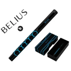 BOLIGRAFO BELIUS LEGACY ALUMINIO DISEÑO CIRCULOS AZUL CUERPO NEGRO TINTA COLOR AZUL CAJA DE DISEÑO
