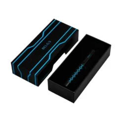 BOLIGRAFO BELIUS LEGACY ALUMINIO DISEÑO CIRCULOS AZUL CUERPO NEGRO TINTA COLOR AZUL CAJA DE DISEÑO