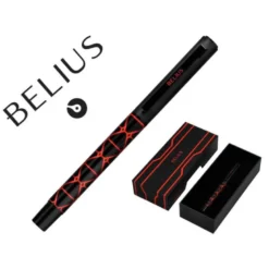 BOLIGRAFO BELIUS LEGACY ALUMINIO DISEÑO TRIANGULO ROJO CUERPO NEGRO TINTA COLOR AZUL CAJA DE DISEÑO