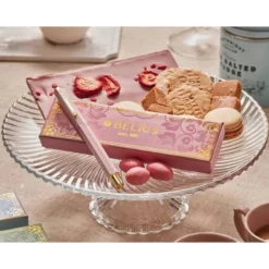 BOLIGRAFO BELIUS MACARON BLISS FORMA HEXAGONAL COLOR ROSA Y DORADO TINTA AZUL CAJA DE DISEÑO