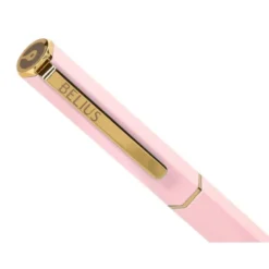 BOLIGRAFO BELIUS MACARON BLISS FORMA HEXAGONAL COLOR ROSA Y DORADO TINTA AZUL CAJA DE DISEÑO