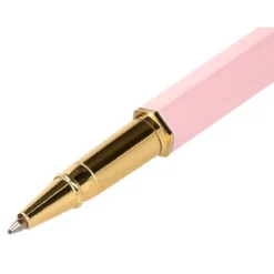 BOLIGRAFO BELIUS MACARON BLISS FORMA HEXAGONAL COLOR ROSA Y DORADO TINTA AZUL CAJA DE DISEÑO
