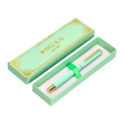 BOLIGRAFO BELIUS MACARON BLISS FORMA HEXAGONAL COLOR VERDE DORADO TINTA AZUL CAJA DE DISEÑO