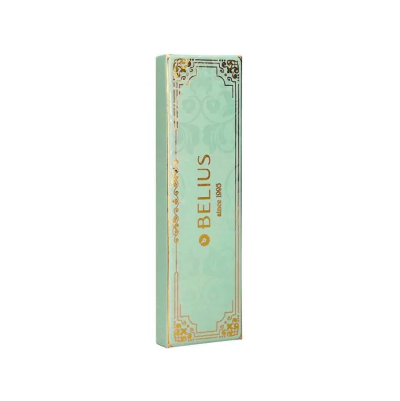 BOLIGRAFO BELIUS MACARON BLISS FORMA HEXAGONAL COLOR VERDE DORADO TINTA AZUL CAJA DE DISEÑO