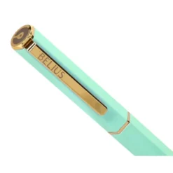 BOLIGRAFO BELIUS MACARON BLISS FORMA HEXAGONAL COLOR VERDE DORADO TINTA AZUL CAJA DE DISEÑO