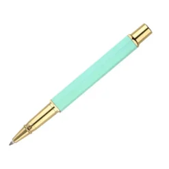 BOLIGRAFO BELIUS MACARON BLISS FORMA HEXAGONAL COLOR VERDE DORADO TINTA AZUL CAJA DE DISEÑO