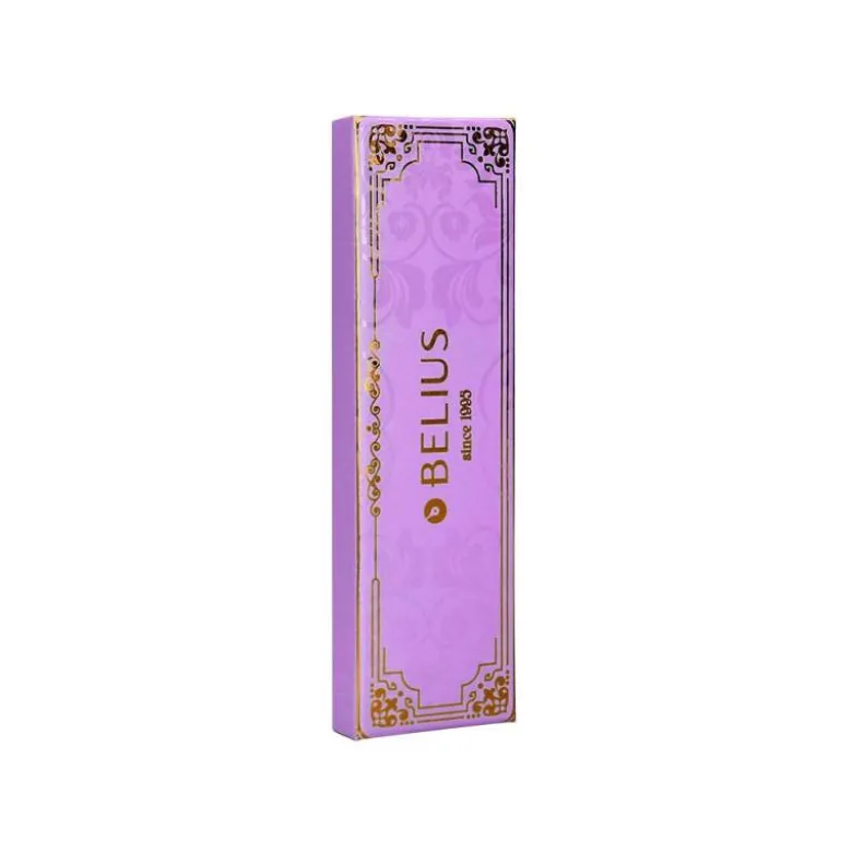 BOLIGRAFO BELIUS MACARON BLISS FORMA HEXAGONAL COLOR MORADO Y DORADO TINTA AZUL CAJA DE DISEÑO