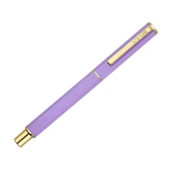 BOLIGRAFO BELIUS MACARON BLISS FORMA HEXAGONAL COLOR MORADO Y DORADO TINTA AZUL CAJA DE DISEÑO