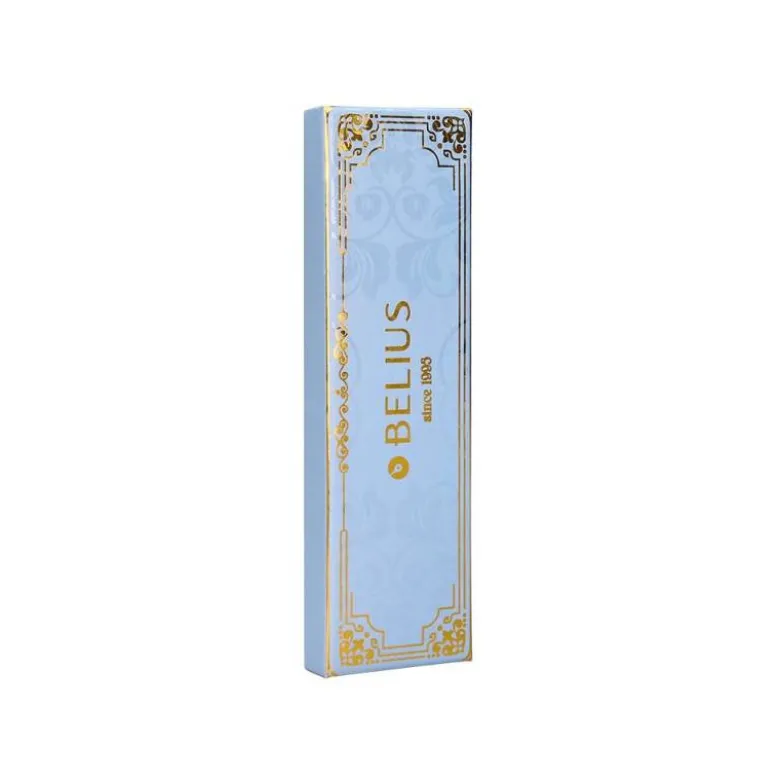 BOLIGRAFO BELIUS MACARON BLISS FORMA HEXAGONAL COLOR CELESTE Y DORADO TINTA AZUL CAJA DE DISEÑO