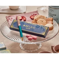 BOLIGRAFO BELIUS MACARON BLISS FORMA HEXAGONAL COLOR ROSA/ AZUL Y DORADO TINTA AZUL CAJA DE DISEÑO