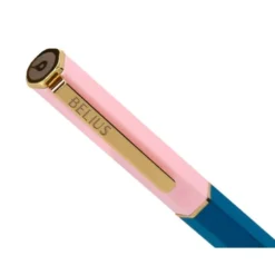 BOLIGRAFO BELIUS MACARON BLISS FORMA HEXAGONAL COLOR ROSA/ AZUL Y DORADO TINTA AZUL CAJA DE DISEÑO