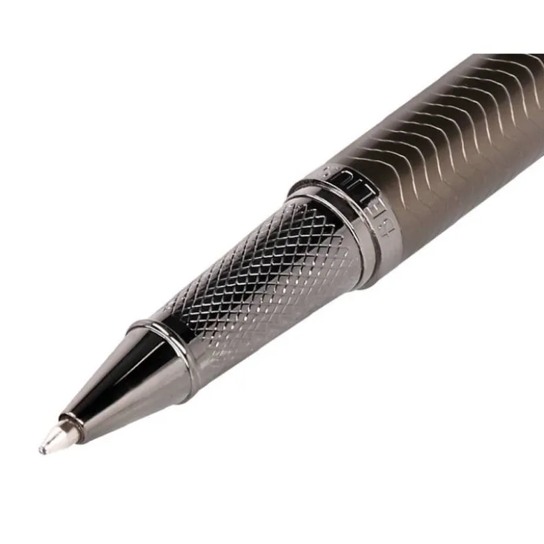 BOLIGRAFO BELIUS NEPTUNO ALUMINIO TEXTURA WAVY COLOR CAQUI TINTA AZUL CAJA DE DISEÑO